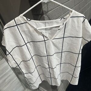 White and Black Grid Pattern Women's Top